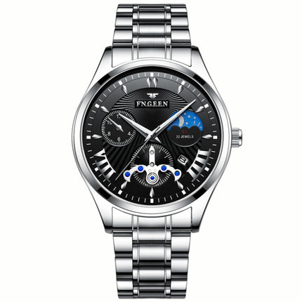 FNGEEN 5606 Men Luminous Casual Quartz Watch(White Steel White Shell Black Surface)-garmade.com
