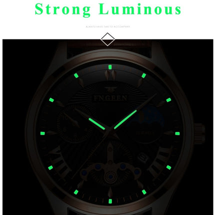 FNGEEN 5606 Men Luminous Casual Quartz Watch(White Steel White Shell Black Surface)-garmade.com