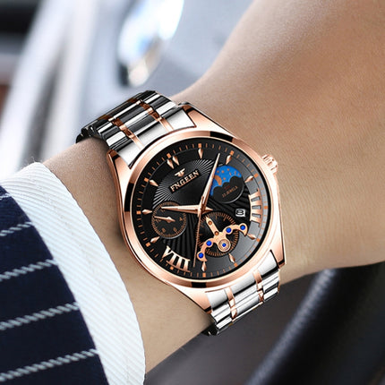 FNGEEN 5606 Men Luminous Casual Quartz Watch(Between Rose Gold Rose Shell Black Surface)-garmade.com