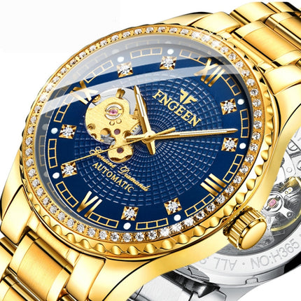 FNGEEN 8073 Men Automatic Mechanical Watch Diamond Hollow Fashion Watch(Full Gold Black Surface)-garmade.com