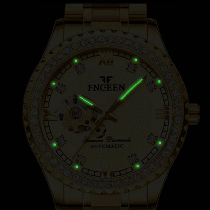 FNGEEN 8073 Men Automatic Mechanical Watch Diamond Hollow Fashion Watch(Full Gold Black Surface)-garmade.com