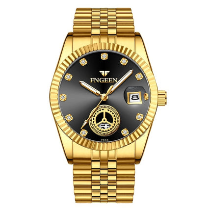 FNGEEN 7010 Middle-Aged and Elderly Men Luminous Calendar Quartz Watch(All Gold Black Sueface)-garmade.com