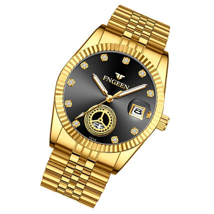 FNGEEN 7010 Middle-Aged and Elderly Men Luminous Calendar Quartz Watch(All Gold Black Sueface)-garmade.com