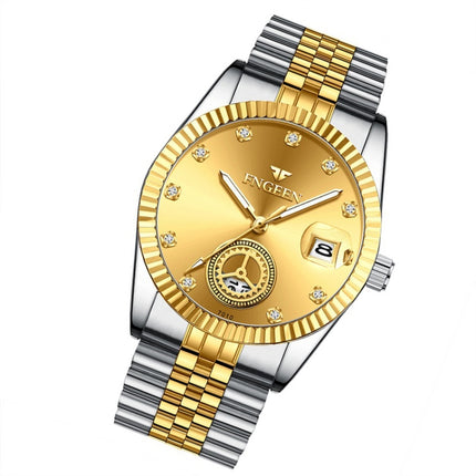 FNGEEN 7010 Middle-Aged and Elderly Men Luminous Calendar Quartz Watch(Between Gold Golden Surface)-garmade.com