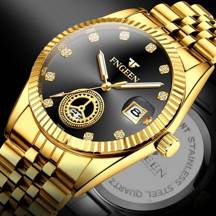 FNGEEN 7010 Middle-Aged and Elderly Men Luminous Calendar Quartz Watch(All Gold Black Sueface)-garmade.com