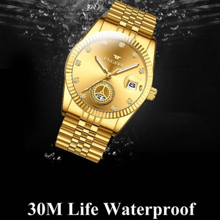 FNGEEN 7010 Middle-Aged and Elderly Men Luminous Calendar Quartz Watch(Between Gold Golden Surface)-garmade.com