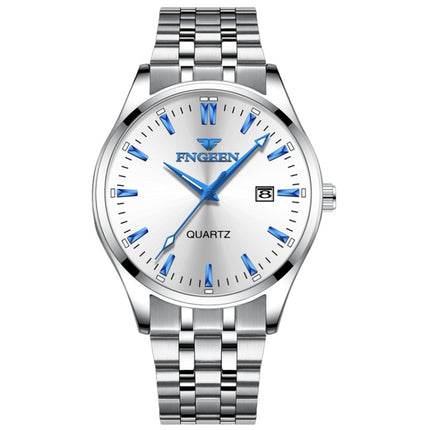 FNGEEN 2111 Men Simple Luminous Calendar Quartz Watch(White Steel White Surface)-garmade.com