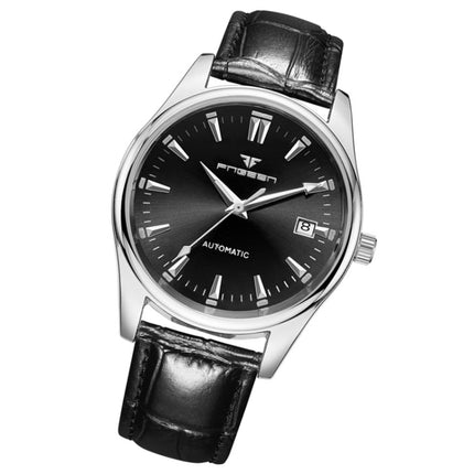 FNGEEN 2111 Men Simple Luminous Calendar Quartz Watch(Black Leather White Shell Black Surface)-garmade.com
