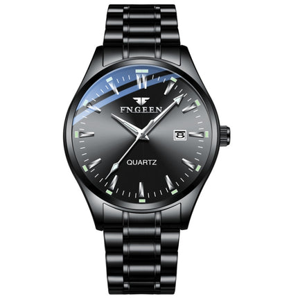 FNGEEN 2111 Men Simple Luminous Calendar Quartz Watch(Black Steel Black Surface)-garmade.com