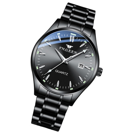 FNGEEN 2111 Men Simple Luminous Calendar Quartz Watch(Black Steel Black Surface)-garmade.com