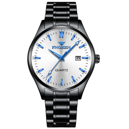 FNGEEN 2111 Men Simple Luminous Calendar Quartz Watch(Black Steel White Surface)-garmade.com