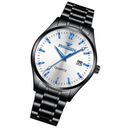 FNGEEN 2111 Men Simple Luminous Calendar Quartz Watch(Black Steel White Surface)-garmade.com