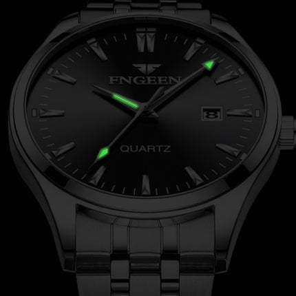 FNGEEN 2111 Men Simple Luminous Calendar Quartz Watch(Black Steel White Surface)-garmade.com