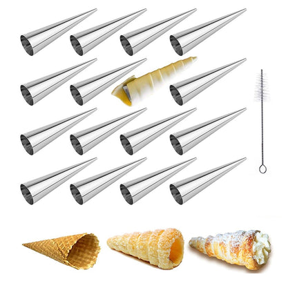 2 Sets 16 in 1 Ice Cream Crispy Mold Set Stainless Steel Conical Roller Croissant Tool-garmade.com