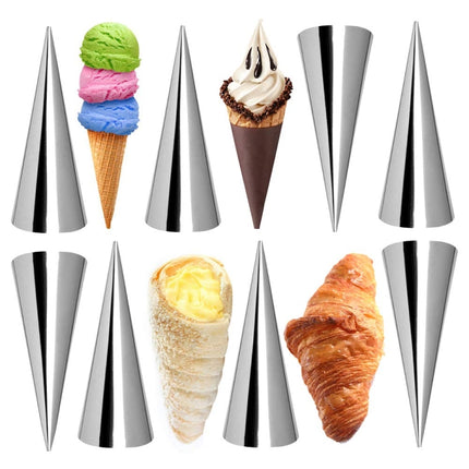 2 Sets 16 in 1 Ice Cream Crispy Mold Set Stainless Steel Conical Roller Croissant Tool-garmade.com