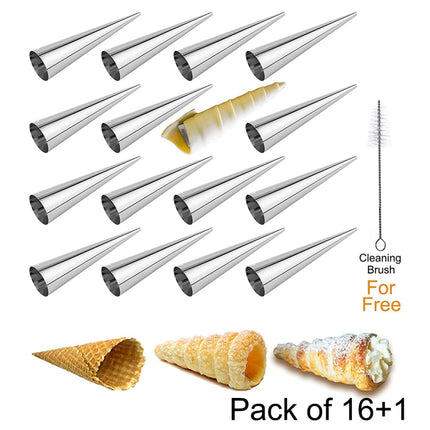 2 Sets 16 in 1 Ice Cream Crispy Mold Set Stainless Steel Conical Roller Croissant Tool-garmade.com