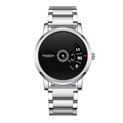 FNGEEN S230 Men Non-Pointer Quartz Watch(White Steel Black Surface)-garmade.com