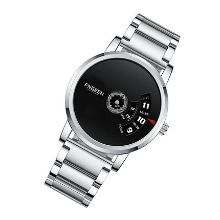 FNGEEN S230 Men Non-Pointer Quartz Watch(White Steel Black Surface)-garmade.com