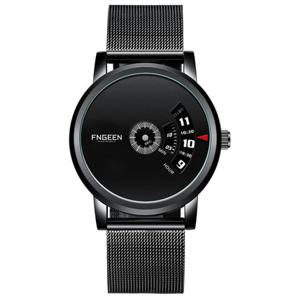 FNGEEN S230 Men Non-Pointer Quartz Watch(Black Mash Black Steel Black)-garmade.com