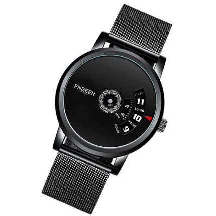 FNGEEN S230 Men Non-Pointer Quartz Watch(Black Mash Black Steel Black)-garmade.com