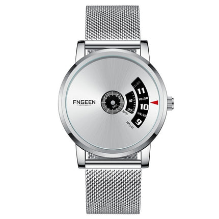 FNGEEN S230 Men Non-Pointer Quartz Watch(White Mash White Steel White Surface)-garmade.com