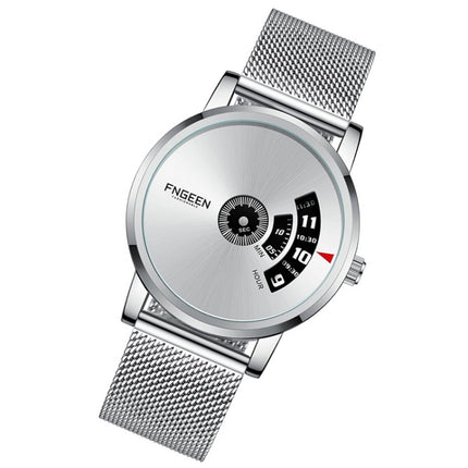 FNGEEN S230 Men Non-Pointer Quartz Watch(White Mash White Steel White Surface)-garmade.com