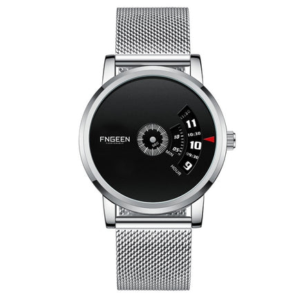 FNGEEN S230 Men Non-Pointer Quartz Watch(White Mash White Steel Black Surface)-garmade.com
