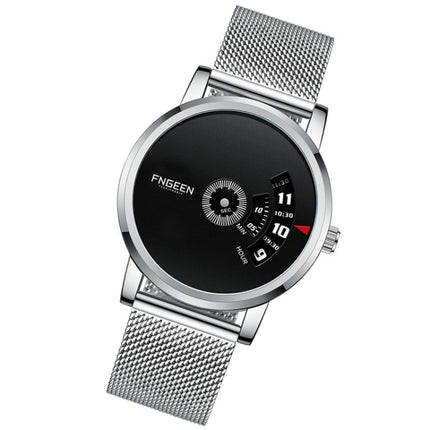 FNGEEN S230 Men Non-Pointer Quartz Watch(White Mash White Steel Black Surface)-garmade.com