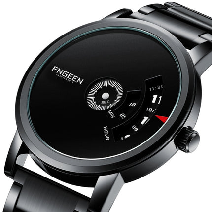 FNGEEN S230 Men Non-Pointer Quartz Watch(White Mash White Steel Black Surface)-garmade.com