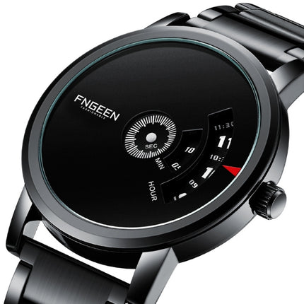 FNGEEN S230 Men Non-Pointer Quartz Watch(Black Mash Black Steel Black)-garmade.com