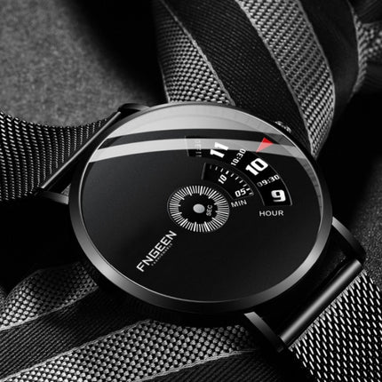 FNGEEN S230 Men Non-Pointer Quartz Watch(Black Steel Black Surface)-garmade.com