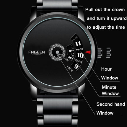 FNGEEN S230 Men Non-Pointer Quartz Watch(White Mash White Steel Black Surface)-garmade.com