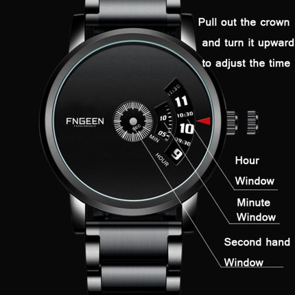 FNGEEN S230 Men Non-Pointer Quartz Watch(Black Mash Black Steel Black)-garmade.com