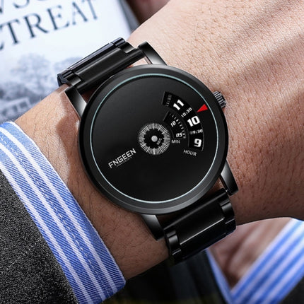 FNGEEN S230 Men Non-Pointer Quartz Watch(White Steel Black Surface)-garmade.com
