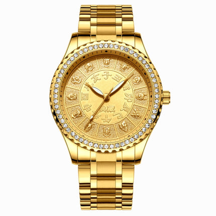 FNGEEN S777 Men Gold-Plated Diamond Zodiac Pattern Quartz Watch(Steel Belt)-garmade.com