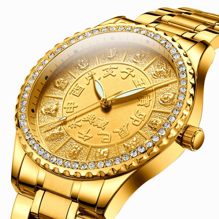 FNGEEN S777 Men Gold-Plated Diamond Zodiac Pattern Quartz Watch(Steel Belt)-garmade.com