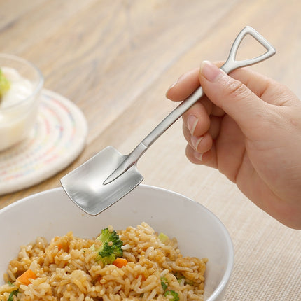 410 Stainless Steel Shovel Spoon Retro Cute Square Head Spoon-garmade.com