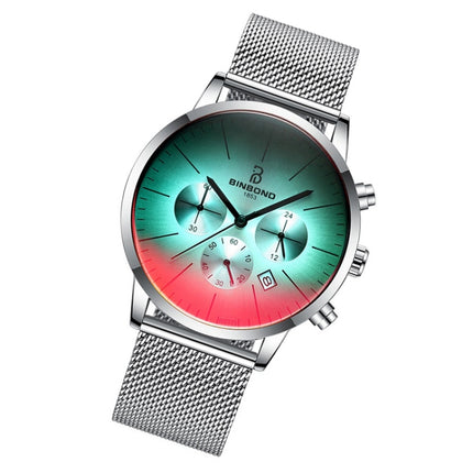 BINBONG B0135 Men Ultra-thin Three-eye Six-pin Multi-function Symphony Sports Watch(White Mash White Surface)-garmade.com