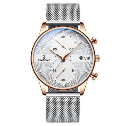 BINBONG B0158 Men Luminous Multifunctional Business Quartz Watch(White Mash Rose Shell White Surface)-garmade.com