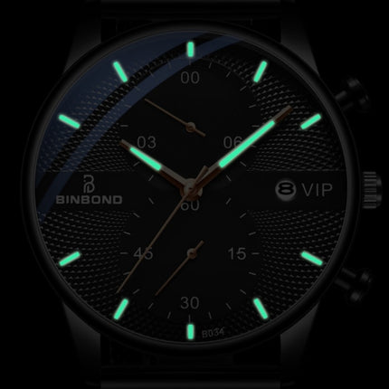 BINBONG B0158 Men Luminous Multifunctional Business Quartz Watch(Blue Mash Rose Shell Blue Surface)-garmade.com