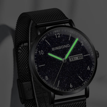 BINBONG B3820 Men Simple Luminous Quartz Watch Student Trendstarry Starry Sky Pattern Watch(Black Mash Black Shell White Nails)-garmade.com