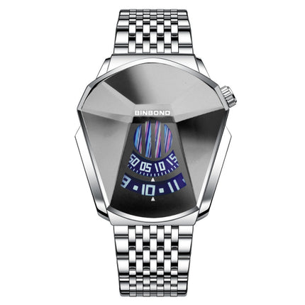 BINBONG 01 Men Locomotive Concept Diamond Dial Quartz Watch(White Steel White Surface)-garmade.com