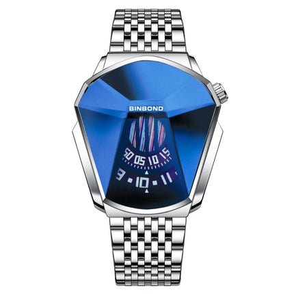 BINBONG 01 Men Locomotive Concept Diamond Dial Quartz Watch(White Steel Blue Surface)-garmade.com