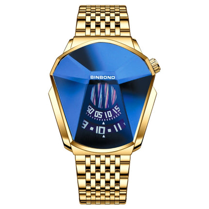 BINBONG 01 Men Locomotive Concept Diamond Dial Quartz Watch(Full Gold Blue Surface)-garmade.com