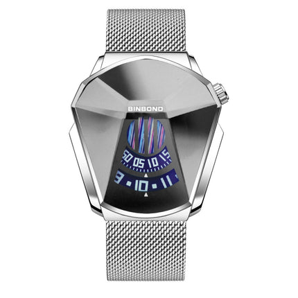 BINBONG 01 Men Locomotive Concept Diamond Dial Quartz Watch(White Mash White Steel White Surface)-garmade.com