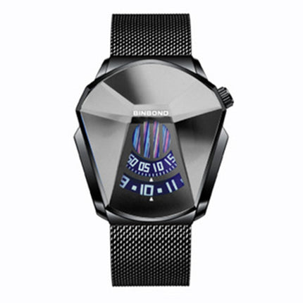 BINBONG 01 Men Locomotive Concept Diamond Dial Quartz Watch(Black Mash Black Steel White Surface)-garmade.com