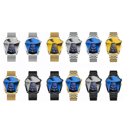 BINBONG 01 Men Locomotive Concept Diamond Dial Quartz Watch(Full Gold Blue Surface)-garmade.com