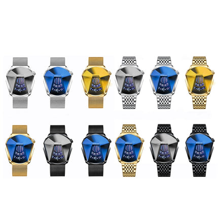 BINBONG 01 Men Locomotive Concept Diamond Dial Quartz Watch(Black Steel Blue Surface)-garmade.com