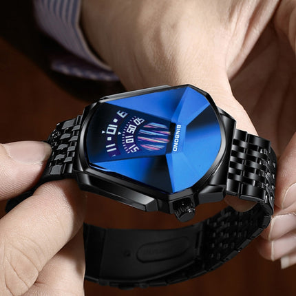 BINBONG 01 Men Locomotive Concept Diamond Dial Quartz Watch(Black Mash Black Steel Blue Surface)-garmade.com