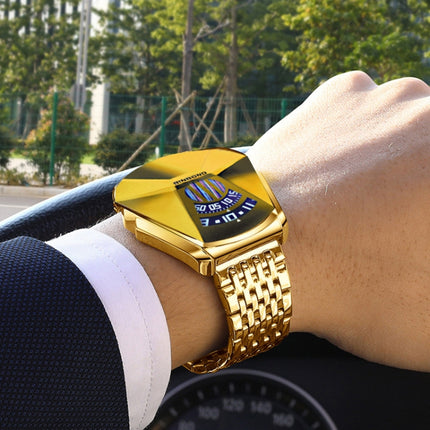 BINBONG 01 Men Locomotive Concept Diamond Dial Quartz Watch(Gold Net Full Gold Blue Surface)-garmade.com